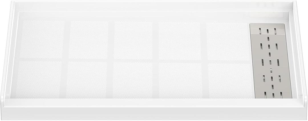 Sunrosa Shower Base 48"×32"×4", Single Threshold Shower Bases with Right Drain, Rectangle Solid Surface White Shower Pan, Slip Resistant Textured Surface, Include Stainless Steel Chrome Cover