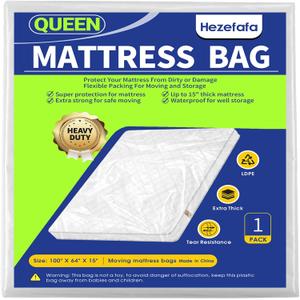 1PK Queen Size Mattress Bag for Moving, Plastic Mattress Protector Cover, Heavy-Duty Mattress Moving Cover Bags (Strong Plastic, Queen)