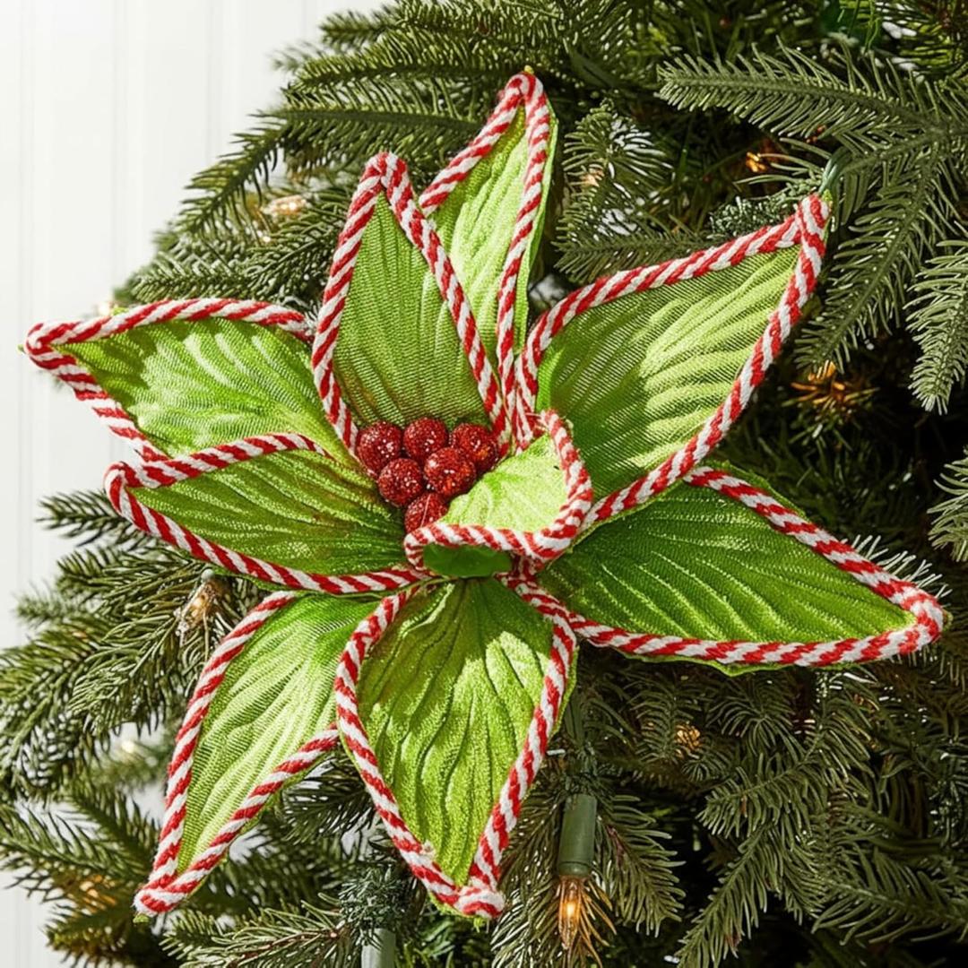 Thiccywoov 12 Pcs Large Artificial Christmas Poinsettias Decorations 9.8" Jumbo Christmas Tree Decorations Glitter Poinsettias Picks Ornaments for Xmas New Year Wreath Garland Wedding Party Decor