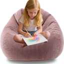 ENBAOHUI 3FT Memory Foam Bean Bag Chairs for Teens or Kids with Filling Bean Bag Sofa with Handle Super Soft Washable Corduroy Fabric Lazy Sofa 3 Foot Dusty Pink