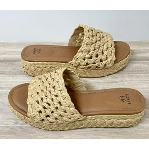 SWEET LIFE Raffia Platform Sandal Slides NEW Resort Vacation Preppy Beach Size 9