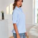 MAKABO Womens Summer Tops Dressy Casual Blouse Top Ruffled Short Sleeve Button Down Striped Shirt (Blue, M)