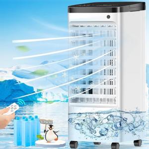 Portable Air Conditioners, Upgraded Swamp Cooler with 5 L Water Tank, 3 Speeds, 12H Cooling Time, 65 Oscillation, 3 in 1 Air Conditioner Portable for Room Office Bedroom Kitchen Garage6 Ice Packs