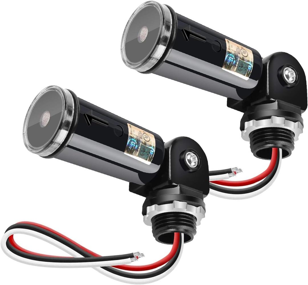 2 Pack Dusk to Dawn Sensor for Outdoor Lighting, 120-277V Photoelectric Switch, UL Listed Photocell Light Sensor Hardwired, IP65 Photocell with Swivel Mount for Most Outdoor Lighting Fixtures