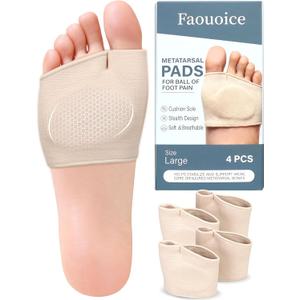 2 Pairs Metatarsal Pads - Gel Ball of Foot Cushions for Women & Men, Washable & Breathable Foot Pads Insoles Ball Pain Relieve for Mortons Neuroma, Metatarsalgia & Bunions, Fit High Heels, Beige, Large