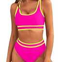 BMJL Women's High Waisted Bikini Sets Sporty Two Piece Swimsuits Color Block Cheeky High Cut Bathing Suits L