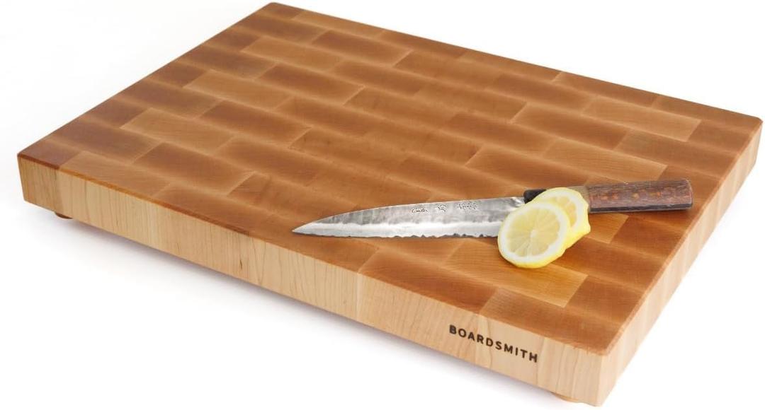 The Boardsmith Maple End Grain Cutting Board - Premium End Grain Butcher Block Wood Cutting Board for Kitchen - Food-Safe, Non-Slip, Sustainably Sourced Maple Wood (Large)