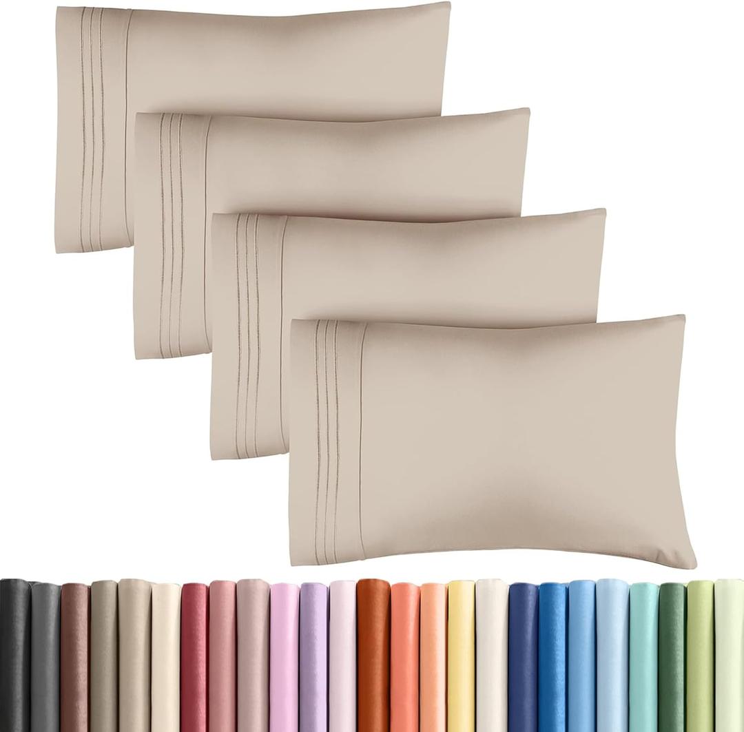 Queen Pillow Cases Set of 4 - Ultra Soft Hotel Quality Pillowcase Covers - Comfy, Cozy & Wrinkle Free - Shrinkage, Stain and Fade Resistant - Machine Washable Pillow Protectors - 4 Piece Set - Wheat