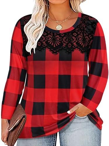 TIYOMI Plus Size Tops Long Sleeve Black Lace Dressy Casual T-shirt Fall Lightweight Sweatshirt Tunics Pullover 4XL