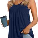 LONGYUAN Womens Spring Sleeveless Vest Casual Loose Fitting Blouse Loungewear Solid Flare Tank Tops Navy Blue, Large