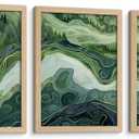 3Pcs Framed Canvas Wall Art Japanese Style Green Abstract Landscape Modern Print Art Gallery Suitable For Living Room Bedroom Office Home Decor 16x24 Inches Ready To Hang