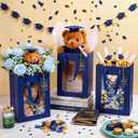 Zhanmai 36 Pcs Kraft Clear Gift Bags with Tissue Paper, 10 x 7 x 5 Inch Laege Paper Gift Bags with Window Handles for Bouquet Graduation Wedding Baby Shower Birthday Festivals Party Favors(Blue)