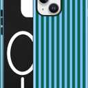Magnetic Striped Phone Case for iPhone 15, Compatible with MagSafe, Cute Blue Green Aesthetic Stripe Soft TPU and Hard PC Shockproof Protective Phone Cover for Women Girls