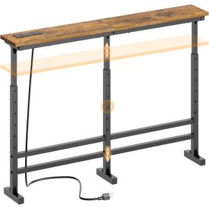 YATINEY 39.4" Console Table with Adjustable Height (27.6"-35.4") and Power Outlet, Skinny Behind Couch Table, Narrow Long Sofa Table for Living Room, Hallway, Entryway, Rustic Brown and Black CT33UBR, 39.4"L x 5.9"W x 27.6"-35.4"H