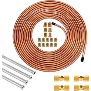 MuHize 3/16 Inch Brake Line Repair Kit (20 Feet, Copper-Coated) - Brake Tubing for Ford/Dodge Trucks - 4 Unions + 16 Braking Fittings Set