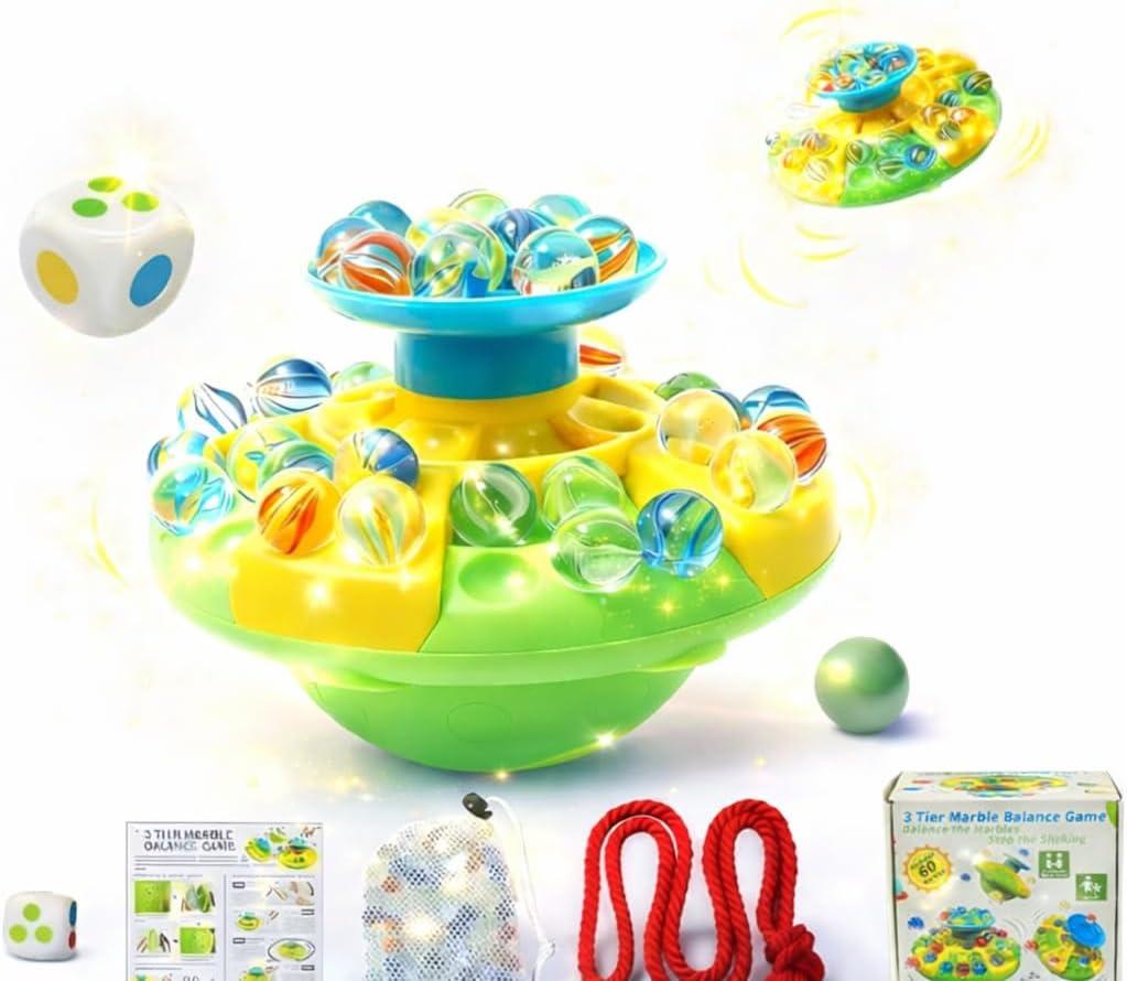 Upgrade Marble Balance Board Game Fun Family Stacking Challenge Toy with 60 Colorful Balls, Portable Balancing Game for 1-4 Players, Idea Travel Party & Indoor Play for Kids & Adults