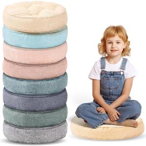 Juexica 8 Pcs Floor Cushions for Kids Floor Pillows Flexible Seating Cushions 3.5'' Thick Flexible Seating Classroom Furniture Meditation Seat Pillows for Home Nursery Yoga Decor(Morandi,Round), 15.7 X 15.7 X 3.5 Inches