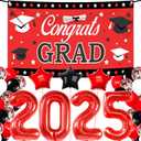 KatchOn, Red and Black Graduation Decorations 2025 Set - Pack of 40 | Red 2025 Balloons, Congrats Grad Banner | Grad Decorations Class of 2025 | Graduation Decorations 2025