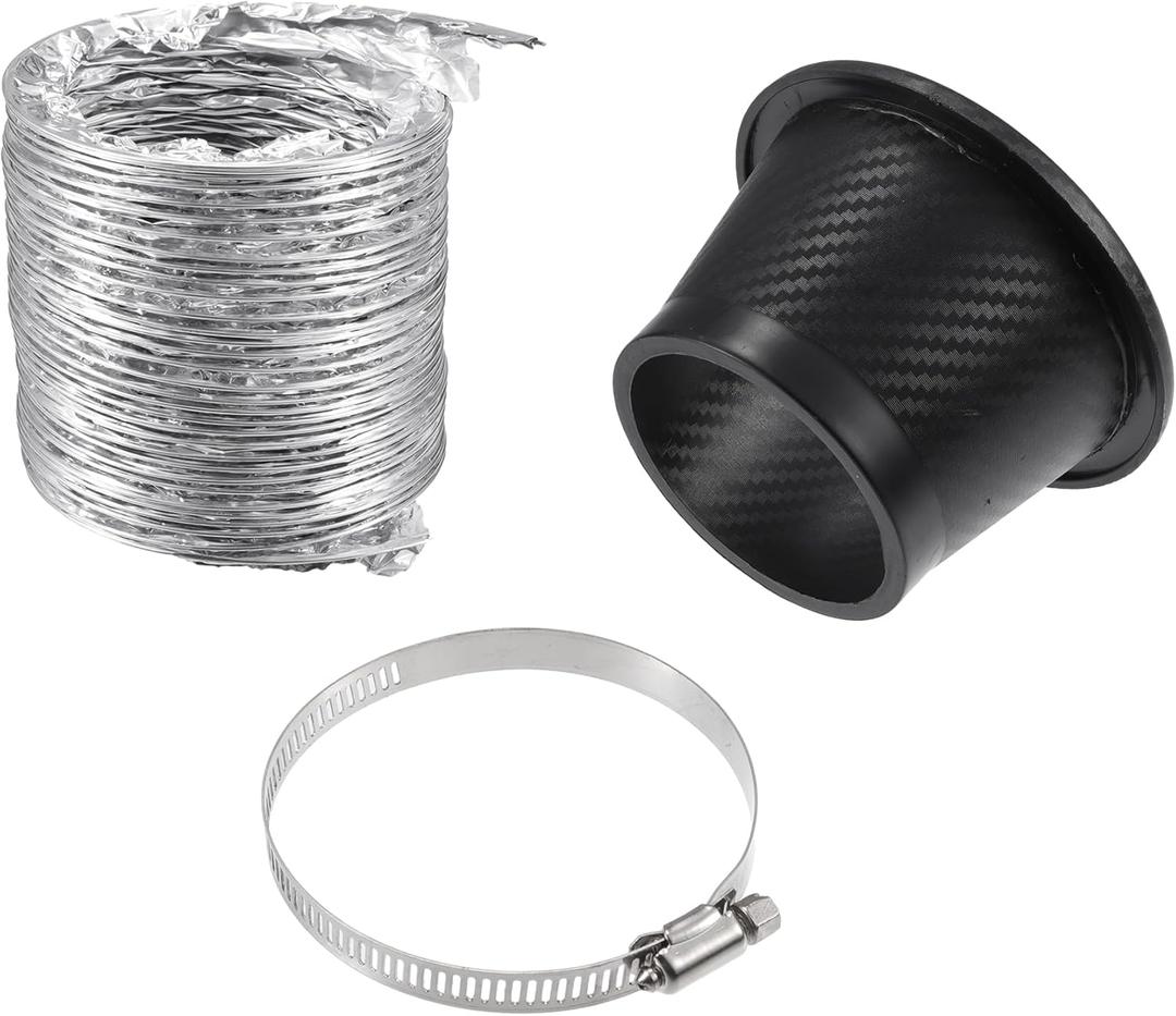 Air Intake Duct, Front Bumper Car Round Brake Air Duct with Extendable Flexible Hose and Hose Band Plastic Aluminum Black, 1 Set