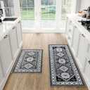 Boho Kitchen Rug Sets 2 Piece with Runner, Non-Slip Kitchen Mats for Floor Stain-Resistant and Washable Kitchen Rugs and Mats Grey Kitchen Floor Mat Runner Carpet for Kitchen, Hallway, Easy to Clean
