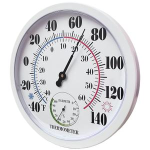 Indoor Outdoor Thermometer Large Wall Thermometer-Hygrometer Waterproof Does not Require Battery (White) (10 Inch)