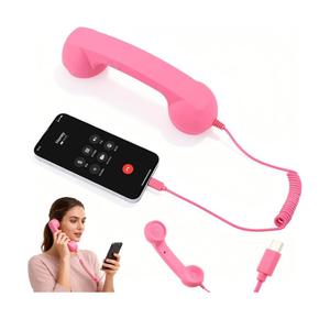 Retro Phone Handset for iPhone & Android,2026 New Cell Phone Receiver with Microphone & Speaker,Classic Vintage Old School Telephone Receiver for Mobile Phones,90s Style Prop for Photos (Pink)