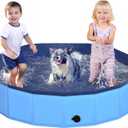 55.1" x 12" Foldable Dog Pool - Collapsible Hard Plastic Kiddie Pool for Dogs & Kids, Non-Slip Pet Bath Tub for Outdoor Backyard Use, Lightweight & Portable (Blue)