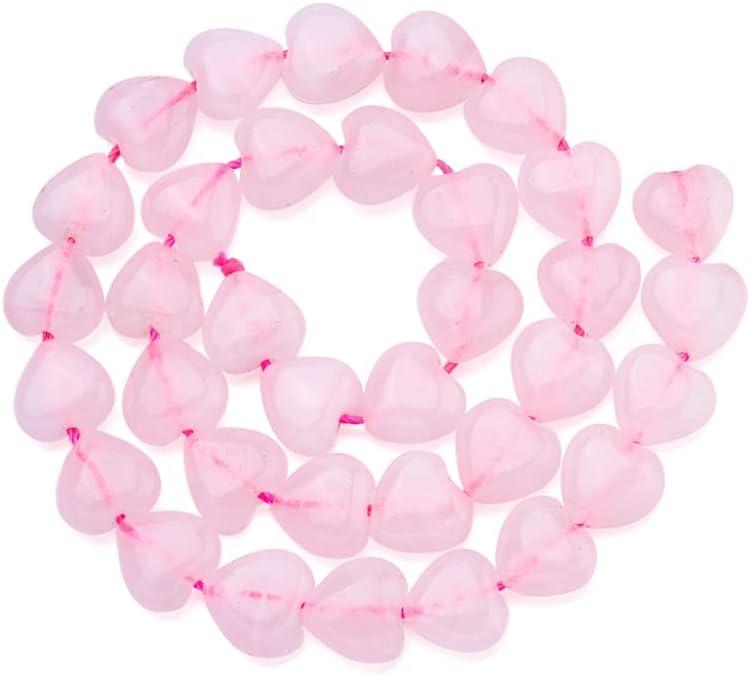 Fashewelry 42pcs Polished Heart Natural Rose Quartz Stone Beads Tumbled Chakra Gemstone Beads Crystal Healing Drilled Loose Beads for Earring Bracelet Necklace Jewelry Making