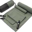 Eunzel Quick Dry Camping Towel, Microfiber Travel Towel 3 Size at 1 Pack,Fast Drying Towel Set for Camping, Beach, Gym, Sports, Yoga & Swimming Pool, Army Green