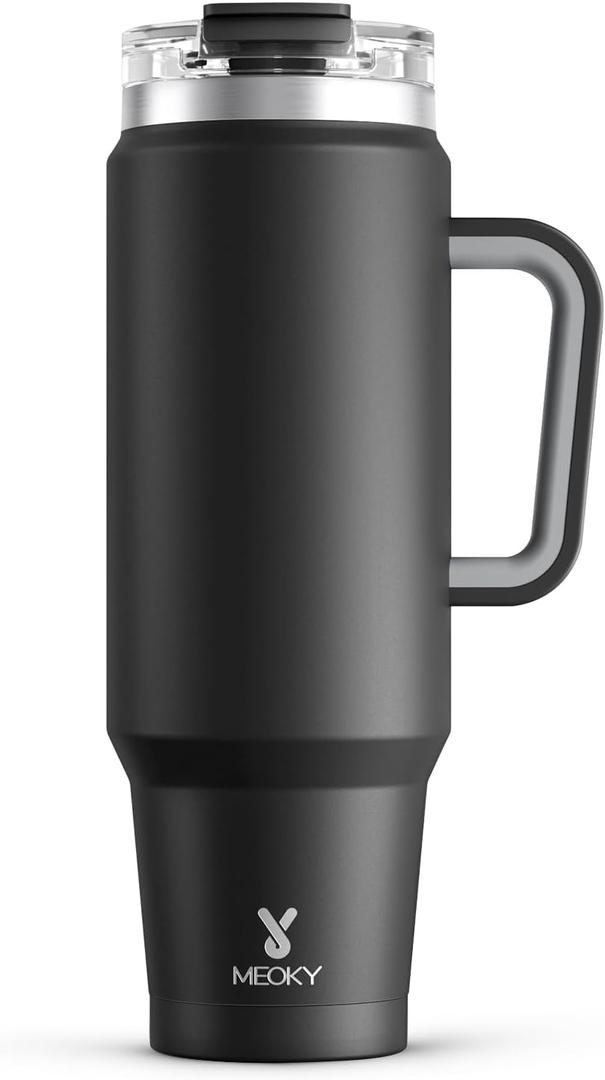 Meoky 40 oz Tumbler with Handle and Straw, Insulated Tumbler with Lid and Straw, Stainless Steel Travel Mug, Keeps Cold for 34 Hours, 100% Leak Proof, Fits in Car Cup Holder (Night)