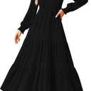 KIRUNDO Spring Dresses for Women 2026 Long Sleeve Maxi Wedding Guest Smocked Crew Neck Empire Waist A Line Flowy Long Dress (Medium)