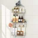 Orimade Aluminum Hanging Shower Caddy Over Head, Adjustable Anti-Slip Bathroom Shelves with Hooks, Rustproof Shower Organizer Storage Rack, Silver 3 Tier