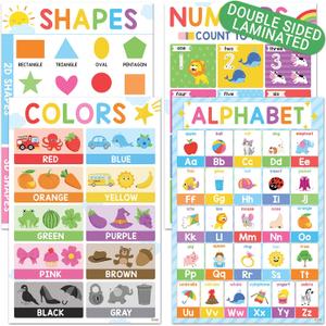 BEAWART 16'x24' Colorful ABC Alphabet Posters (Pack 4), Color Shape Number Chart for Classroom Decor, Educational Posters for Toddlers 1-3, Learning Chart for Preschoolers, Homeschool Supplies, Double Laminated
