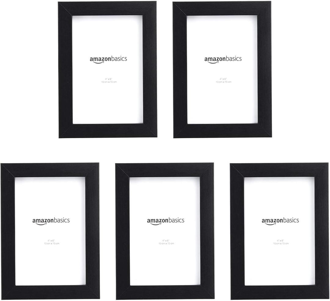 Amazon Basics Rectangular Photo Picture Frame, 6 x 4 inches, Pack of 5, Black