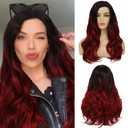 Kaneles Ombre Red Curly Wig Long Wavy Hair Wigs for Women Black Red Synthetic Fiber Hair Cosplay Party Halloween Wigs