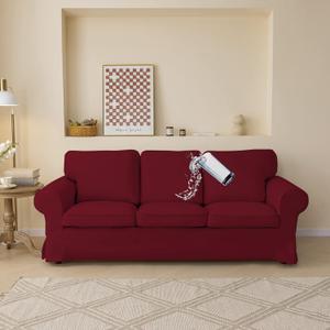 Red Waterproof Ektorp Sofa Cover Custom Made Compatible for IKEA 3 Seat Sofa, Linen Style, 7 Pieces