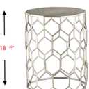 SEI Furniture Clarissa Metal Honeycomb Accent Table, Geometric Style Round Console Table With Faux Leather Top for Living Room, Silver, 13.75 in x 13.75 in x 18.25 in