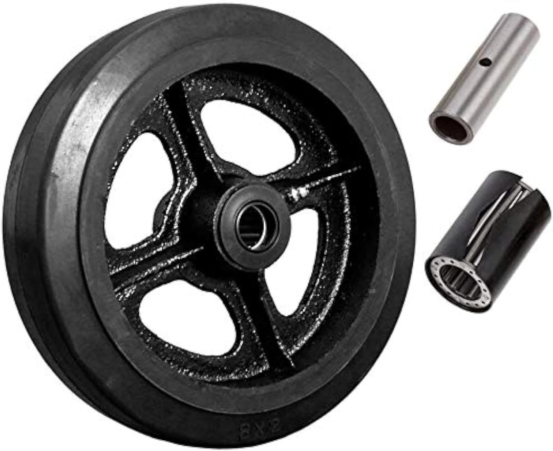 CasterHQ 8" X 2" RUBBER ON CAST IRON WHEEL - 650 LBS CAPACITY - Replacement Caster Wheel - Commercial/Industrial Application - 8 inch x 2 inch - Medium/Heavy Duty