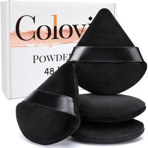 Colovis 48 PCS Powder Puff, Face Soft Makeup Sponge, Velour Triangle Powder Puff for Foundation, Makeup Puff Setting Makeup for Loose Powder, Beauty Tools(Black)