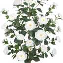 1Pack 47.24"/3.94FT Artificial Camellia Trees with 36 White Flowers in Cement Pots  Lifelike Fake Trees for Front Porch, Home, Indoor Outdoor Spring Decor, Office or Housewarming Gifts