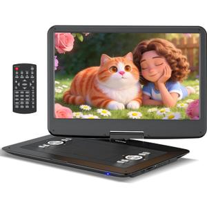 WONNIE 18" Portable DVD Player with 15.6" HD Swivel Screen, 6 Hours Rechargeable Battery, Large DVD Player Portable Support MP4, MKV Video & USB/SD Card/Sync TV, High Volume Speaker, All Regions