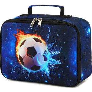 Kids Soccer Lunch Box Boys Girls Insulated Lunch Cooler Bag Reusable Lunch Tote Kit for School Travel (Soccer Blue)