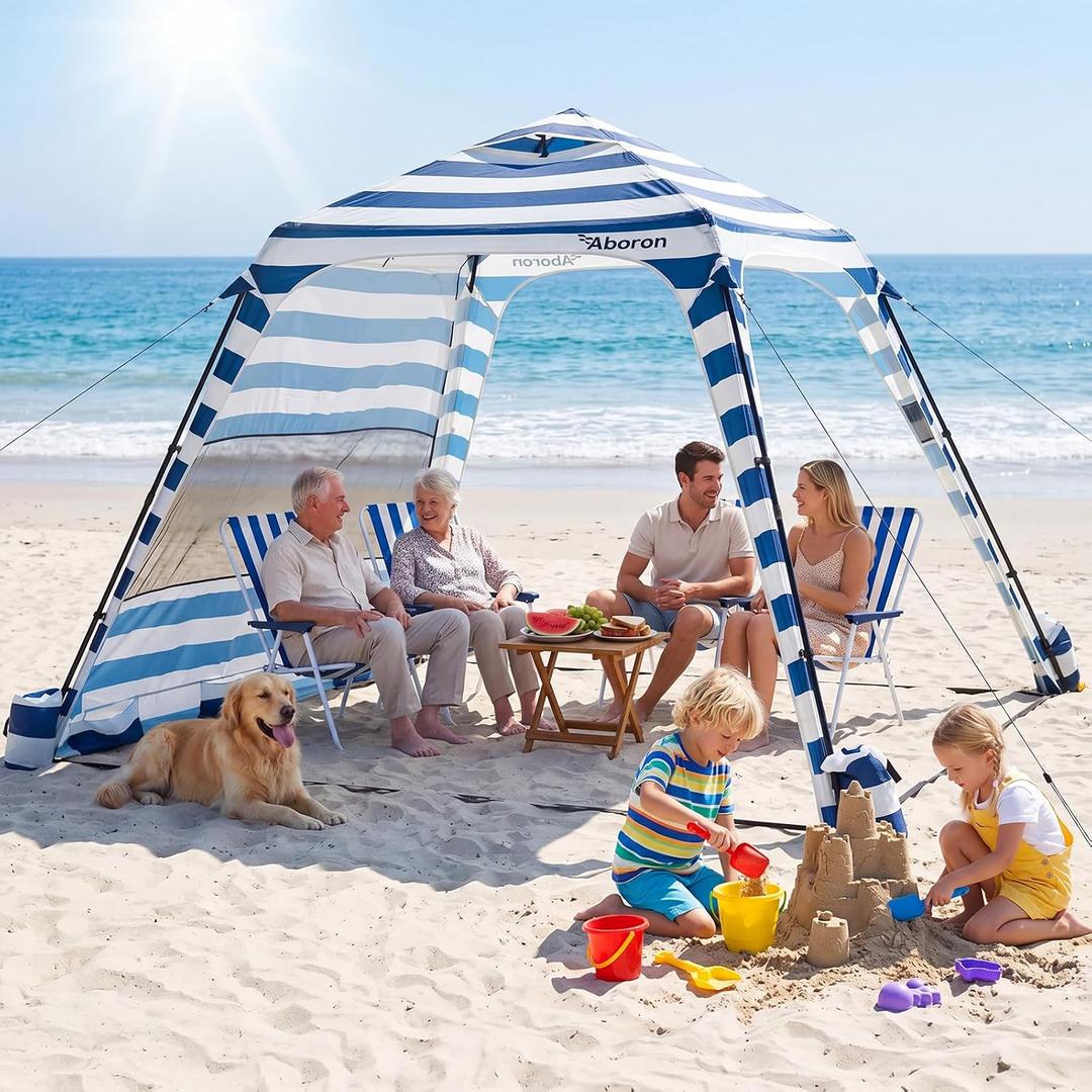 ABORON 10x10 FT Beach Cabana, Pop Up Beach Canopy with Side Wall, UPF 50+