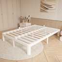 12 Inch Queen Bed Frame No Box Spring Needed, Platform Bed Frame with Metal Gaskets, Heavy Duty Steel Slat Support, Anti-Slip Mattress Stopper, Round Corner Leg, Easy Assembly, White