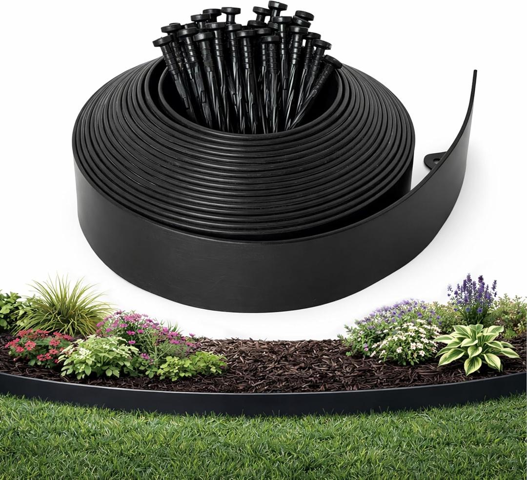 Gardzen Landscape Edging Kit, 60-Foot Long, 3-Inch Tall, No Dig Garden Edging Border for Flower Beds, Tree Rings, Pathways , Includes 60 Spikes