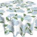 Blue Green Floral Round Tablecloth 70 Inch Vintage Hydrangea Flower Table Cloth Seasonal Polyester Farmhouse Spring Summer Holiady Table Cover for Kitchen Party Dining Picnic Outdoor Decor