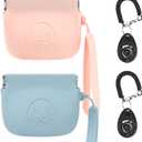 WALLFID Silicone Dog Treat Pouch Small Bag,Auto Closure,with Pet Training Clicker,Walking Bag for Dog and Cat,Pocket Size,Easy to Clean,Odorless (Blue and Pink)