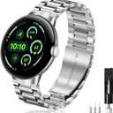 Yeahxing No-Gap Metal-Band for Google-Pixel Watch-4-45mm - Stainless Steel Band for Google Pixel Watch 4/3 45mm 2025, Adjustable Wristband for Men Women (Silver)
