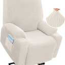 H.VERSAILTEX Stretch Couch Cover Recliner Cover Electric Power Lift Recliner Chair Cover Fitted Standard Large Power Lift Recliner with Side Pocket, Soft Thick Jacquard(Single Seat, Ivory)