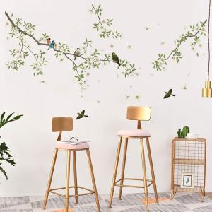 decalmile Birds on Tree Branch Wall Decals White Blossom Flower Wall Stickers Bedroom Living Room TV Wall Art Home Decor